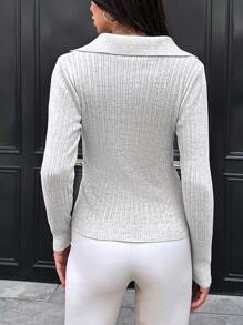 SHEIN Cottnline Solid Ribbed Knit Sweater - Beige - View 2