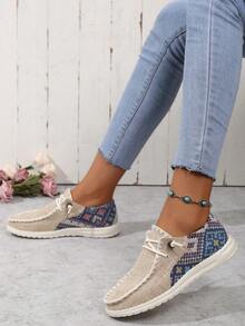 Women's Casual Geometric Pattern Colorblock Lace-up Sneakers - Multicolor - View 2