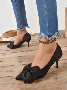 優雅花裝飾高跟法庭鞋,適用於晚會和街頭穿搭,時尚黑色高跟無跟鞋 - 黑色 - 查看 6