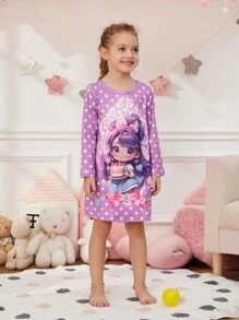 女小童卡通圖案波卡圓點睡裙