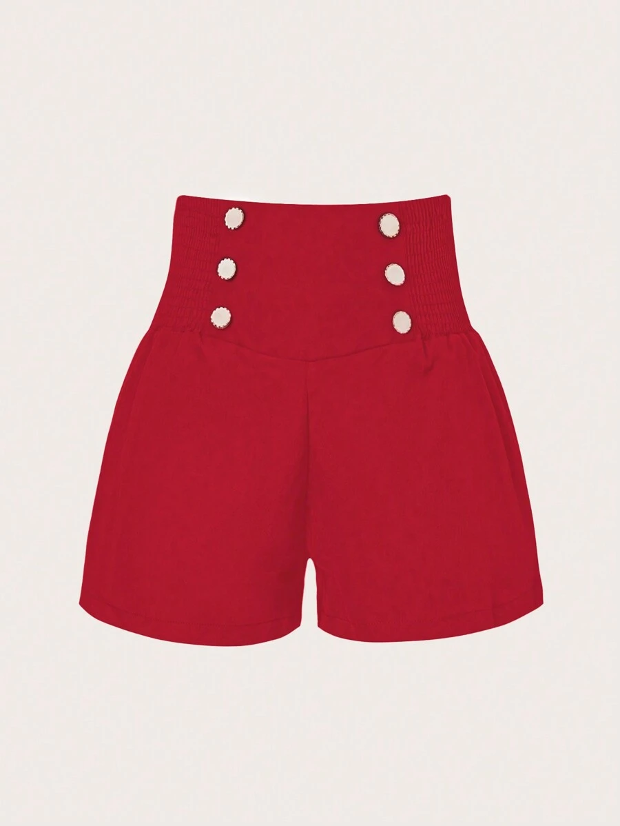 Celure 大碼紐扣細節寬腰帶短褲 - 紅色 - 查看 1