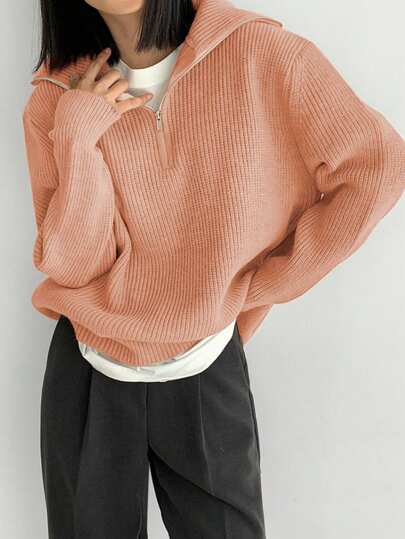 DAZY 1個 1/4ジッパー ドロップショルダー セーター DAZY 1個 1/4ジッパー ドロップショルダー セーター | SHEIN JAPAN