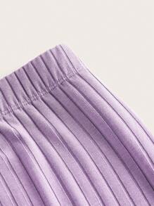 SHEIN EZwear 木耳邊頭巾下擺短款抹胸上衣&喇叭褲 - 紫丁香色 - 查看 3