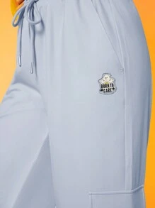 SHEIN X Care Bears Pantalones deportivos tipo cargo con bolsillo con solapa y cintura con cordón - Azul - Ver 7