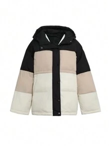 DAZY Abrigo de color combinado de hombros caídos con capucha fumador grueso bolsillos - Multicolor - Ver 5