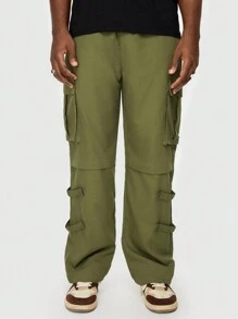 ROMWE MEN Street Life Nam Eo dây rút Túi có nắp Quần Cargo - xanh quân đội - Xem 6