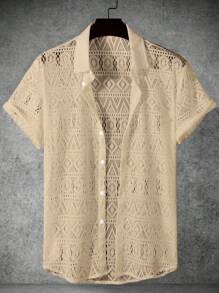 Manfinity RSRT Men Hollow Out Button Up Shirt - Apricot - View 4