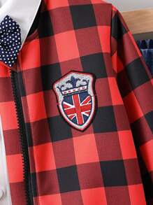 Chàng trai trẻ 1 Miếng Bản in Gingham Áo khoác & 1 Miếng Quần jean & 1 Miếng Nơ thắt Áo sơ mi - Nhiều màu - Xem 6