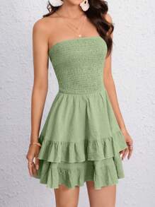 Soleia Vestido tubo bajo con fruncido - Verde - Ver 5