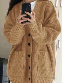 Alicedudu 纯色落肩宽松开衫，休闲百搭 - 黃色 - 查看 4