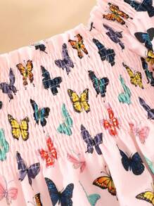女童蝴蝶印花燈籠袖洋裝 - 粉色 - 查看 4