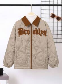 SHEIN Lässiger Winterparka mit besticktem Kragen für Tween Jungen, dicke und warme Webjacke - Verschiedenfarbig - Übersicht 2