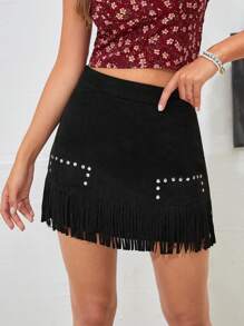 Soleia 鉚釘細節流蘇下擺半身裙 - 白色 - 查看 3