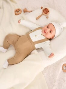 SHEIN 男嬰前紐扣套頭毛衣&針織連身褲&帽 - 彩色 - 查看 5