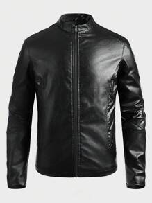 GENTILAND 男士纯色拉链夹棉大衣 - 黑色 - 查看 1