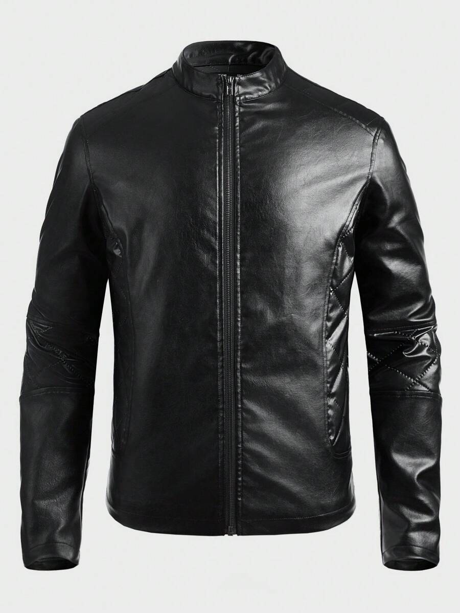 GENTILAND 男士纯色拉链夹棉大衣 - 黑色 - 查看 1