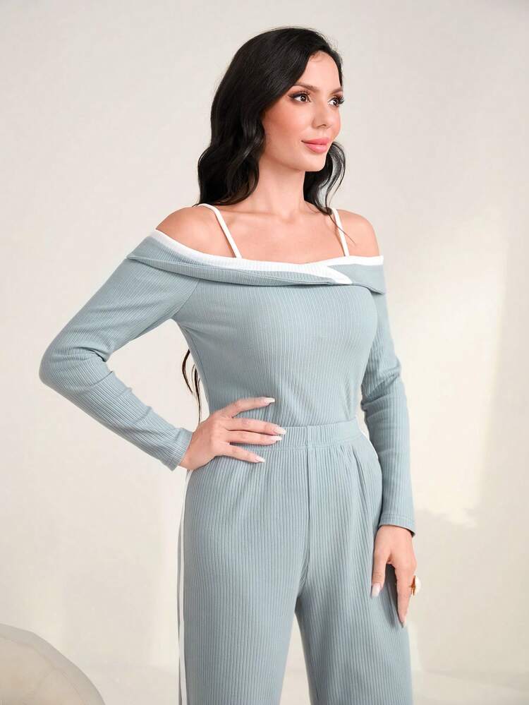 Cold Shoulder Tee & Pants 2 Piece Set