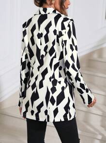 SHEIN Privé 幾何印花單釦西裝外套 - 黑與白 - 查看 2