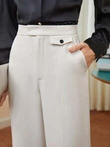 BizChic 素色斜口袋闊腿西裝褲 - 杏色 - 查看 8