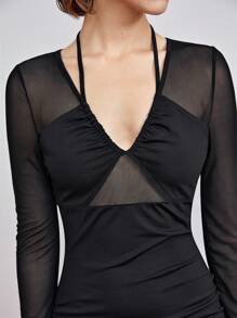 BizChic Contrast Mesh Ruched Bodycon Dress