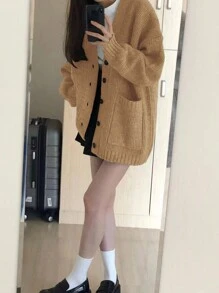 Alicedudu 纯色落肩宽松开衫，休闲百搭 - 黃色 - 查看 3