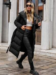 EURMUSE Women's Solid Color Long Sleeve Long Casual Winter Jacket - Black - View 5