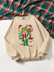 SHEIN LUNE Sudadera holgada con capucha de estampado de caricatura minimalista casual para mujer, para otoño/invierno - Albaricoque - Ver 3