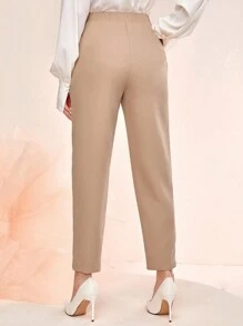 Modelyn Solid Fold Pleated Suit Pants - Khaki - View 2