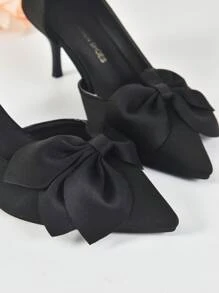 優雅花裝飾高跟法庭鞋,適用於晚會和街頭穿搭,時尚黑色高跟無跟鞋 - 黑色 - 查看 11