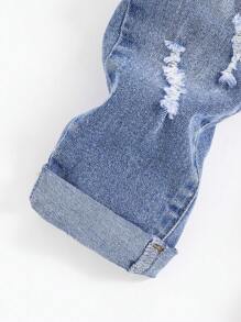 SHEIN Baby Girl Ripped Rolled Hem Ripped Jeans - Light Wash - View 3