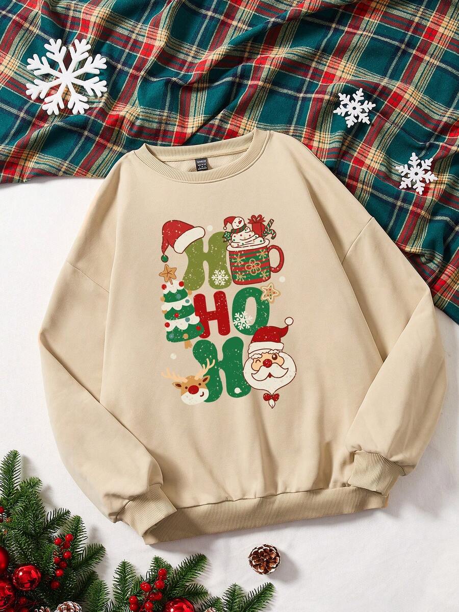 SHEIN LUNE Sudadera holgada con capucha de estampado de caricatura minimalista casual para mujer, para otoño/invierno - Albaricoque - Ver 1