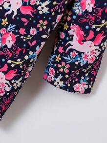 SHEIN Áo khoác có mũ trùm đầu có in hình kỳ lân cho bé gái - Màu xanh hải quân - Xem 7