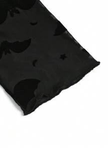 SHEIN LUNE Plus Halloween Bat Print Mesh Dress Without Belt Fall Cloth For Women - Black - View 3