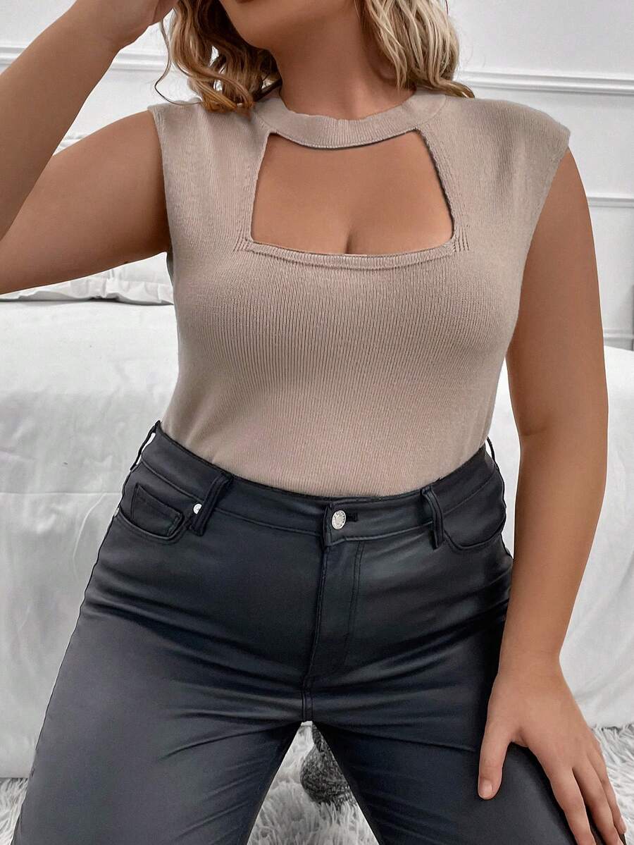 SHEIN 大碼針織上衣 - 卡其色 - 查看 1