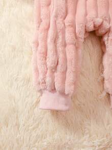 Bebé niña con bordado de dibujos animados con capucha de peluche Mono & Bolso - Rosa - Ver 6