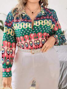 Celure Áo sơ mi Plus Size - Màu xanh ngọc - Xem 1