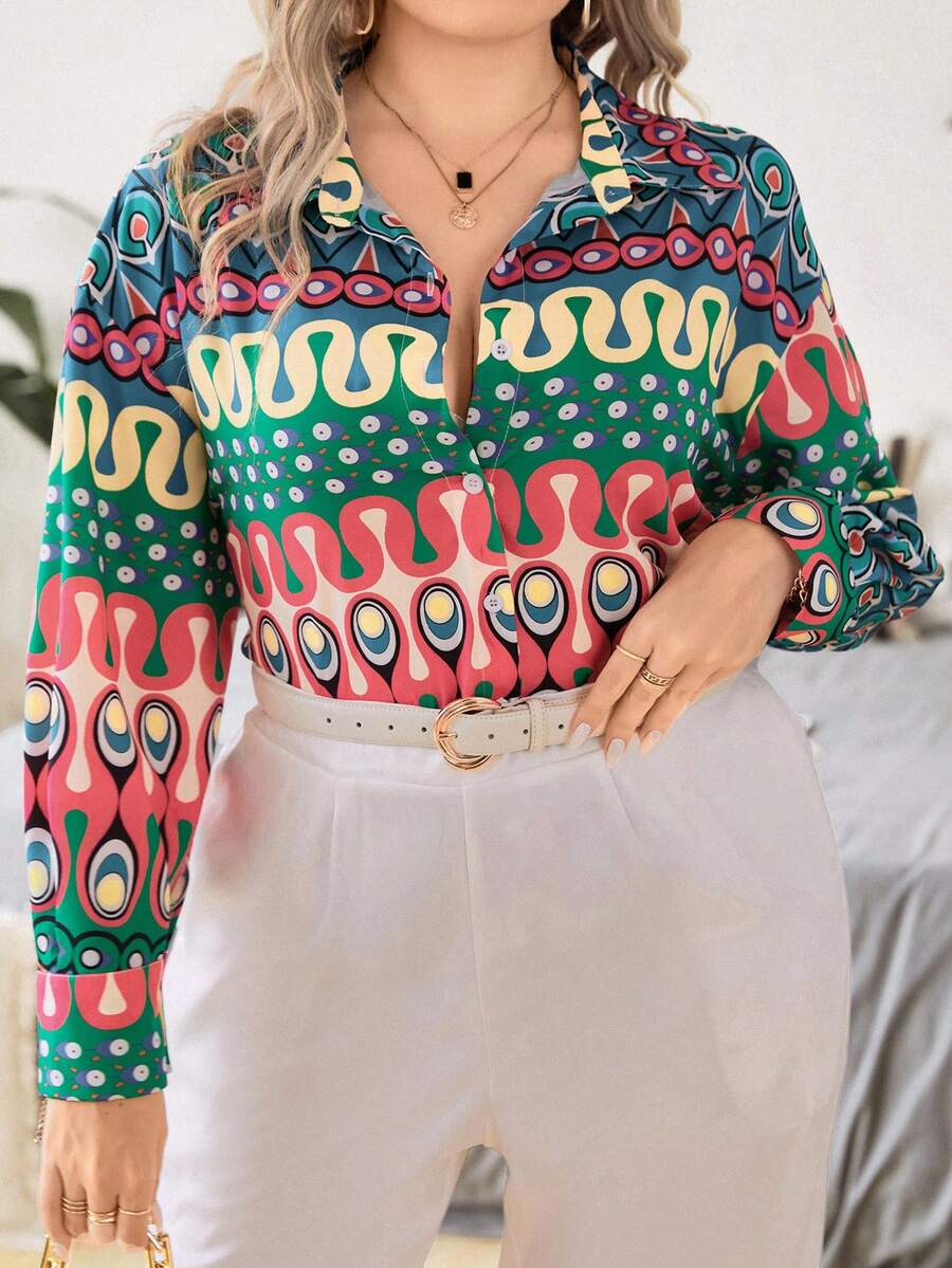 Celure Áo sơ mi Plus Size - Màu xanh ngọc - Xem 1