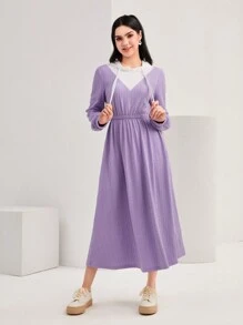 Mulvari Colorblock Drawstring Hooded 2 In 1 Dress - Mauve Purple - View 4