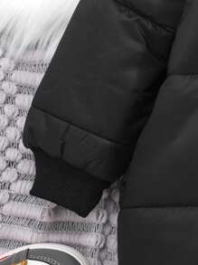 SHEIN Áo khoác có mũ trùm đầu màu trơn đơn giản cho bé trai với thiết kế tay áo raglan - màu đen - Xem 5