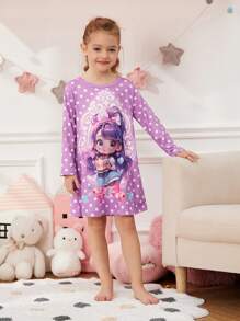 女小童卡通圖案波卡圓點睡裙