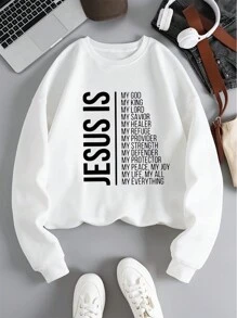 SHEIN EZwear Áo nỉ giữ nhiệt có lớp lót, in hình khẩu hiệu, kiểu vai rớt, thích hợp cho lễ tốt nghiệp, tựu trường, lễ tốt nghiệp, giáo viên, áo nỉ mùa thu cho mùa tựu trường. - trắng - Xem 1