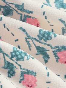 SHEIN MOD Plus Allover Floral Print Knot Detail Wide Straps Top - Multicolor - View 3