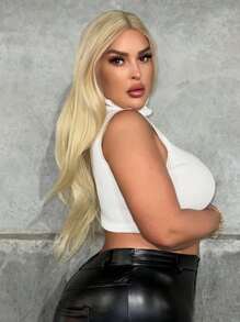 SHEIN SXY Plus High Neck Crop Tank Knit Top - White - View 4