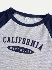 少女編織拼接印花圓領長套Raglan袖T卹