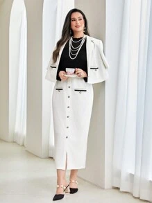 Modelyn 大碼小高領蕾絲T恤 - 黑色 - 查看 4