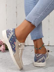 Women's Casual Geometric Pattern Colorblock Lace-up Sneakers - Multicolor - View 5