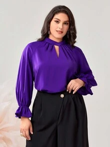 Modelyn Plus Keyhole Neckline Flare Sleeve Blouse - Purple - View 6