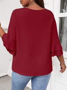 Celure Áo cánh cổ chữ V tay bèo nhún Plus Solid cho quần áo năm mới - Đỏ - Xem 2