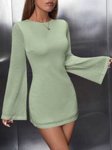 SHEIN PETITE 後背繫帶喇叭袖洋裝 - 薄荷綠 - 查看 5