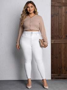 Calvaya 女士實心高腰緊身褲 - 白色 - 查看 4